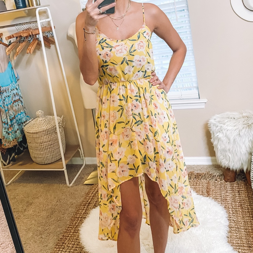 Yellow Floral High Low Dress